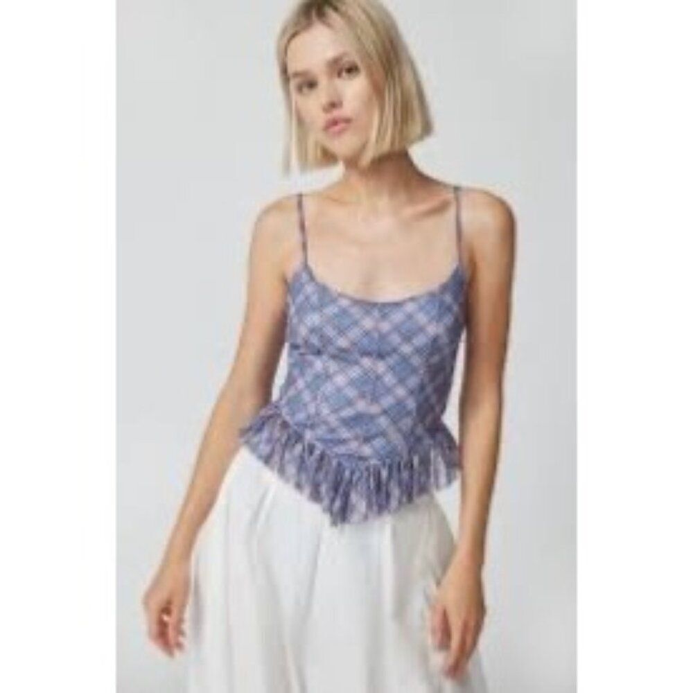 NWT Anthropologie Kimchi Blue Jadeline Plaid‎ Ruffle Cami Size Medium
